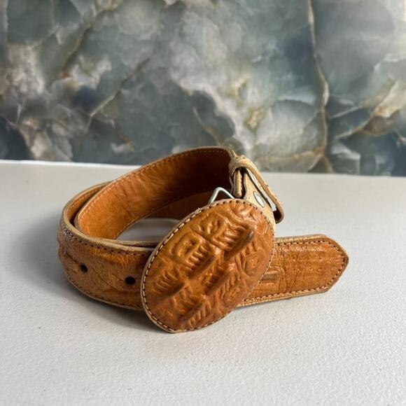 Crocodile Brown Genuine Leather Belt Kids Size 22 Western Style Made In Mexico - Picture 1 of 11